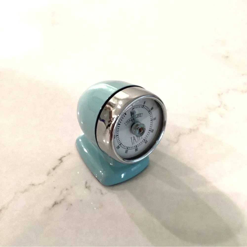 Manual Kitchen Timer Savor the Day MCM Style Turquoise & Chrome 3in Works Well